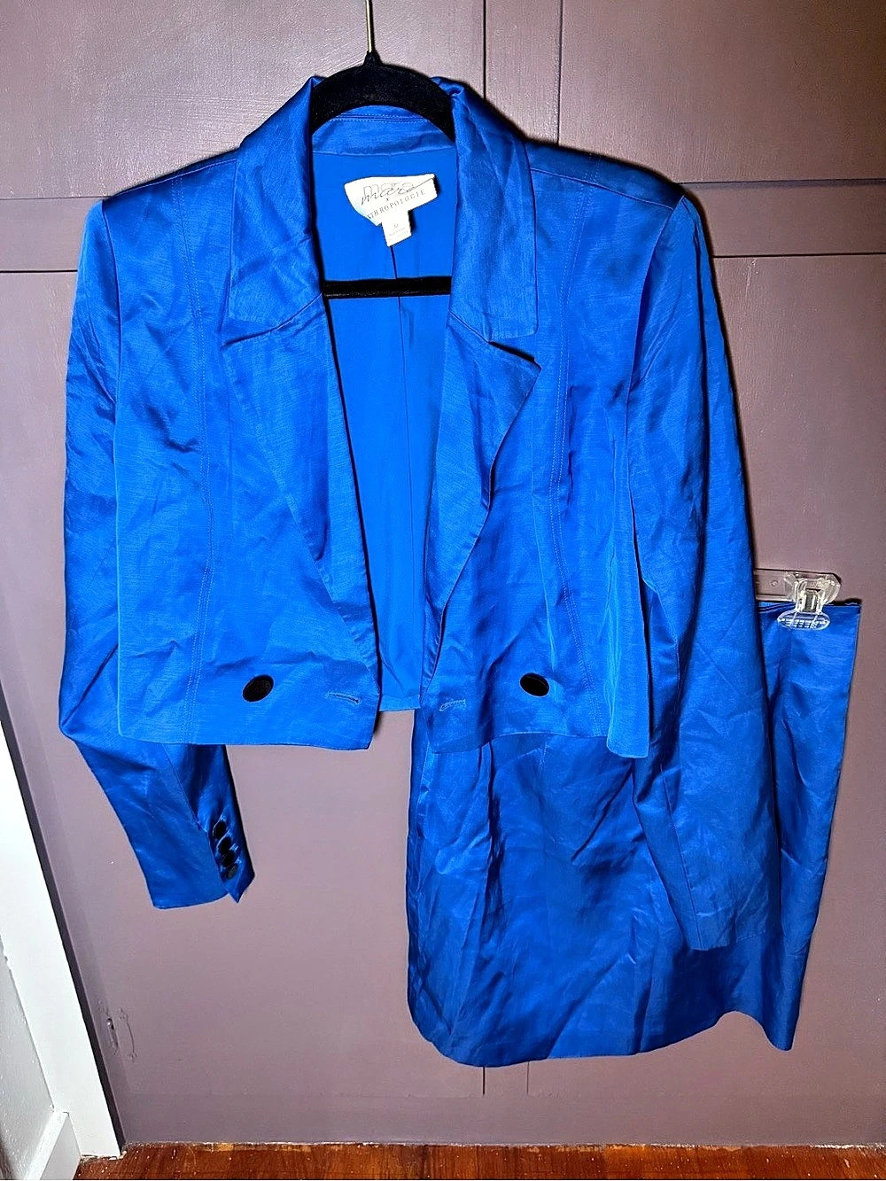 Anthropologie Blue Blazer & Mini Skirt Set Size Medium